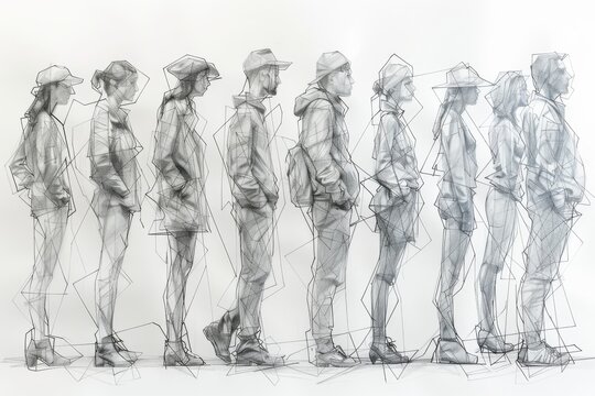 Drawing of standing people in a continuous line