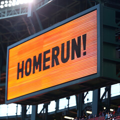 The word Homerun! on a baseball stadium big screen 