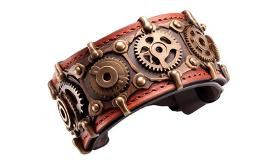 Leather Wrist Gauntlet Clockwork Gear Isolated On Transparent Background PNG.