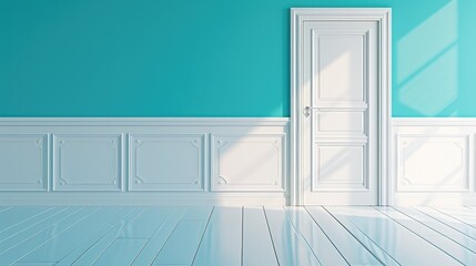 Empty Room With Blue Walls and White Door
