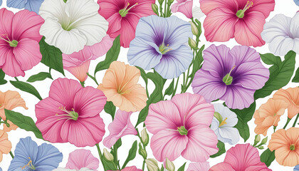 collection of soft pastel petunias flowers  - obrazy, fototapety, plakaty