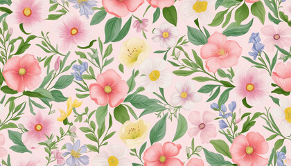 collection of soft pastel spring flowers 