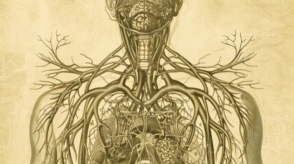 Vintage anatomical illustration of human circulatory system