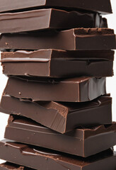 Broken dark chocolate blocks stack 