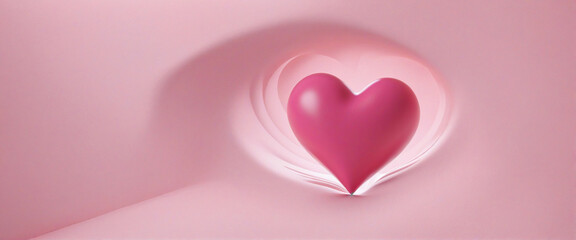 Modern Valentines Day 3D Pink Heart in Swirling Tunnel Illusion, HEart of Love on pink background