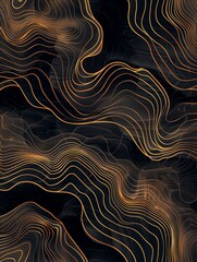 Black and gold background with various wavy lines creating a mesmerizing pattern