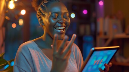 Victorious Joy: African Woman's Exuberant Celebration with Technology