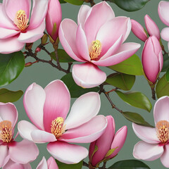 Spring season pink magnolia flowers with eucalyptus leaves