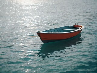 Naklejka premium Small boat floating in the water