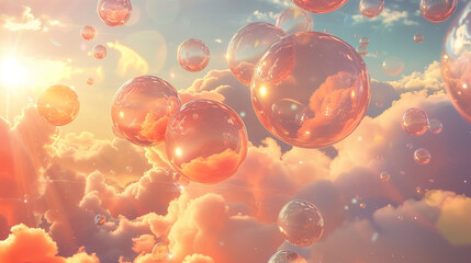 3d illustration of abstract background with air bubbles and sunbeams - obrazy, fototapety, plakaty