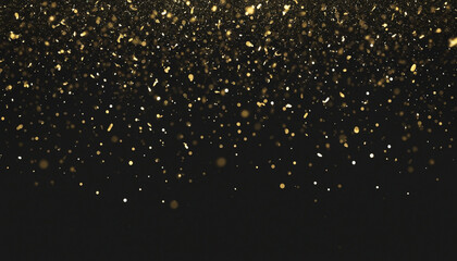 Glowing shimmer particles flying on dark background, glitter bokeh sparkles at night, luxury black background