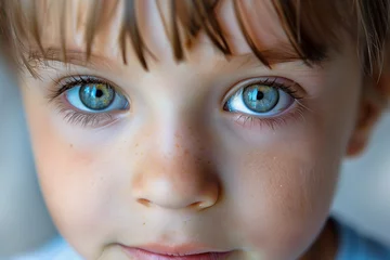 Keuken spatwand met foto Close-up of a boy child with beautiful blue eyes © Lewis
