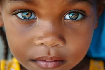 Schilderijen op glas Close-up of an African black boy child with beautiful eyes © Lewis