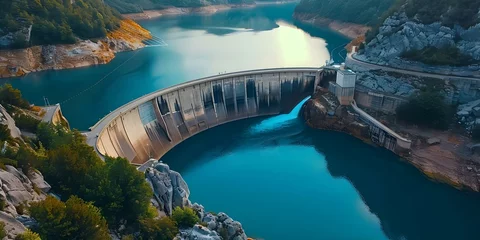 Foto op Canvas Harnessing Sustainable Hydropower from Swiss Alps Water Dam Reservoirs to Combat Global Warming. Concept Hydropower, Sustainable Energy, Swiss Alps, Water Reservoirs, Global Warming © Ян Заболотний