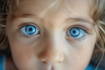 Schilderijen op glas Close-up of a blonde girl child with beautiful blue eyes © Lewis