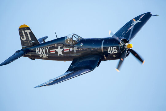 Closeup of a Vought F4U Corsair Fighter Airplane in Flight