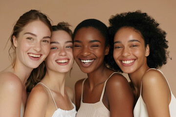 Obraz premium Portrait of beautiful cheerful multiethnic women