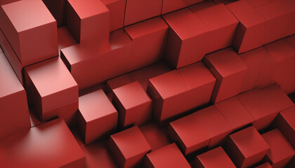 Abstract 3d render, red geometric background design