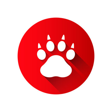 Predator paw print. The footprint of a dangerous animal in a red circle. Vector illustration isolated on white background