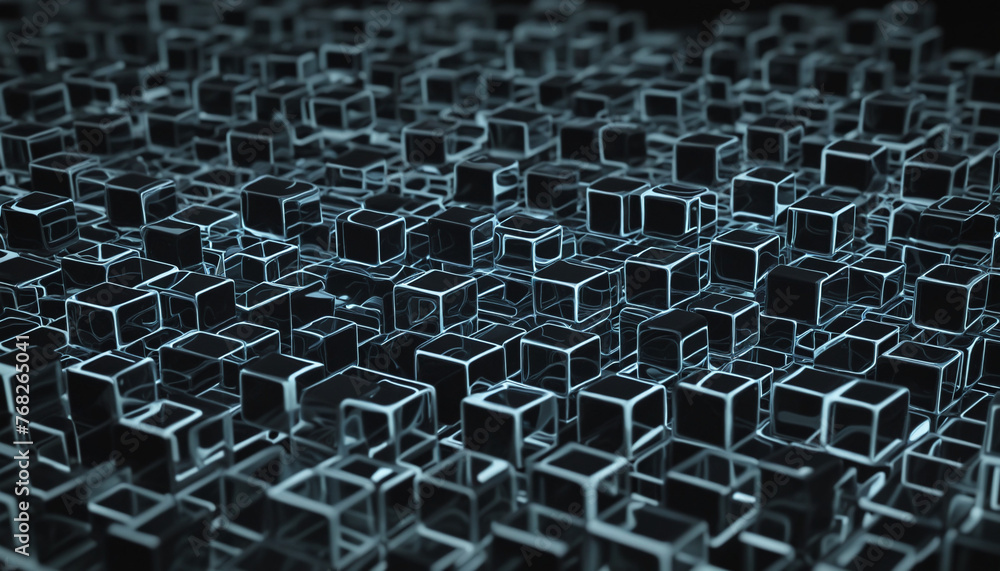 Poster abstract 3d render, dark background design with cubes