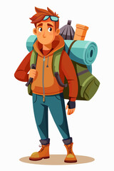 Vector illustration of a backpacker with a lot of stuff on its back.