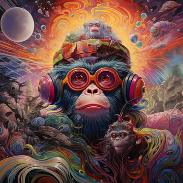 A trippy, colorful Picture of a Monkey