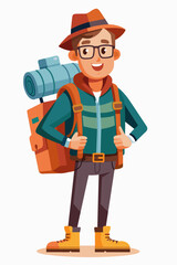 Vector illustration of a backpacker with a lot of stuff on its back.