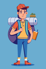 Vector illustration of a backpacker with a lot of stuff on its back.
