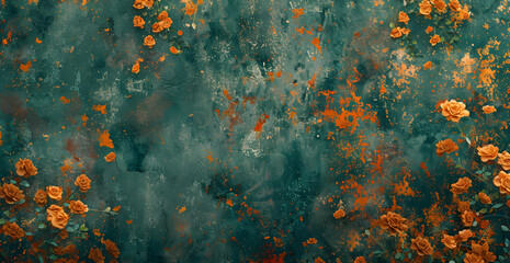 abstract image of a flower greenish blue and orange color - obrazy, fototapety, plakaty