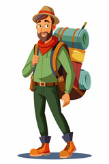 Vector illustration of a backpacker with a lot of stuff on its back.