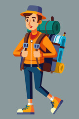 Vector illustration of a backpacker with a lot of stuff on its back.