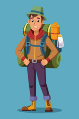 Vector illustration of a backpacker with a lot of stuff on its back.