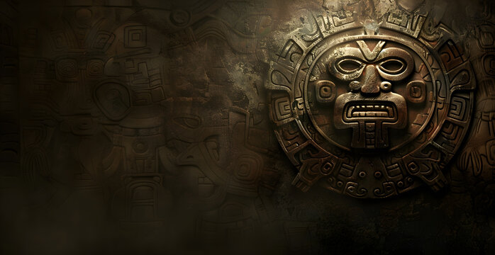 background Paper, vintage and worn with a subtle vintage pattern, with Mayan seals dark muted colors