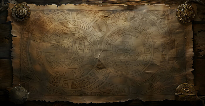 background Paper, vintage and worn with a subtle vintage pattern, with Mayan seals dark muted colors