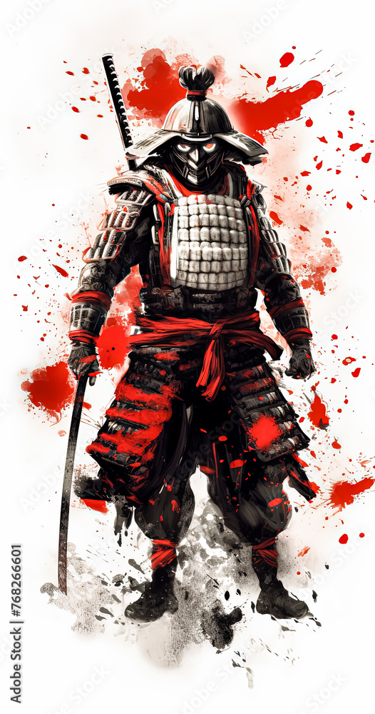 Poster a man in black is holding a sword and standing in front of a red circle.