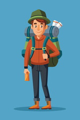 Obraz premium Vector illustration of a backpacker with a lot of stuff on its back.