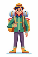 Vector illustration of a backpacker with a lot of stuff on its back.