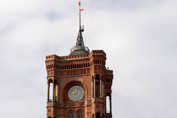 Red Town Hall at Alexanderplatz, Berlin, Germany. Red Town Hall close up. - obrazy, fototapety, plakaty