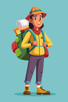 recommend clip art: Vector illustration of a backpacker with a lot of stuff on its back.