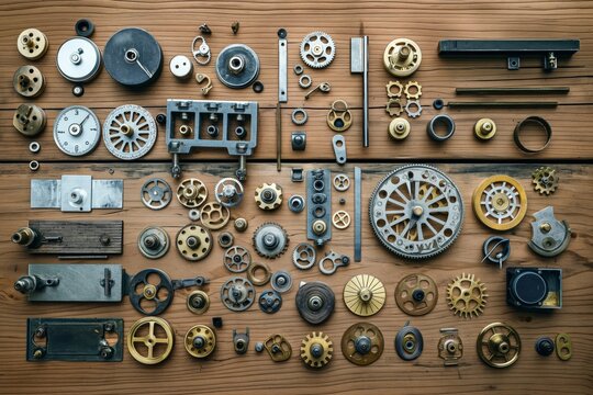 close up clock parts in a table