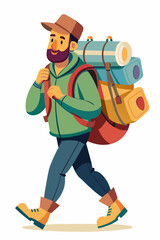 Vector illustration of a backpacker with a lot of stuff on its back.