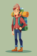 Vector illustration of a backpacker with a lot of stuff on its back.