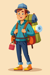 Vector illustration of a backpacker with a lot of stuff on its back.