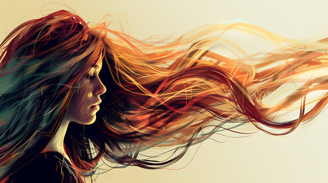 The image depicts a person, emphasizing their long, flowing hair.