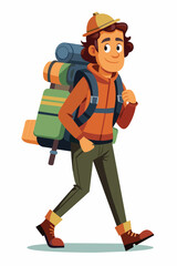 Obraz premium Vector illustration of a backpacker with a lot of stuff on its back.