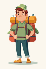 Obraz na płótnie Canvas Vector illustration of a backpacker with a lot of stuff on its back.