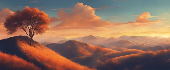Fotobehang Amazing sunlit mountains, in illustrator form © Mr.Pancho Store