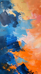 Abstract art in blue, yellow, white and orange