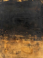 A black and gold painting contrasts against a white background, creating a striking visual impact