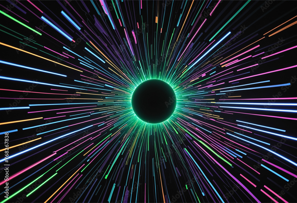 Poster glowing colorful of neon light or laser moving high speed data network technology.